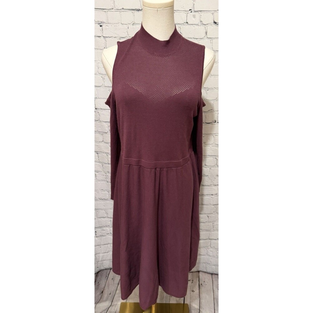 Torrid Sweater Dress Burgundy Cold Shoulder 3/4 Sleeve Knee Length Rayon 1X
